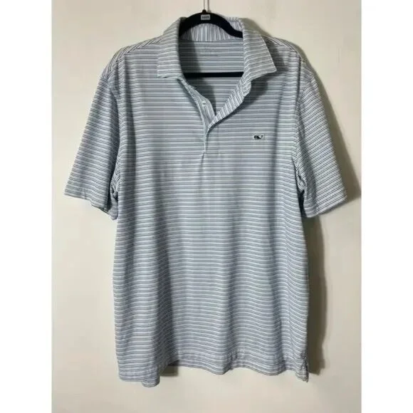 Men's Vineyard Vines Sankaty Performance Blue Green Striped Polo Shirt Sz XL - Picture 2 of 4